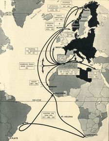 Map showing the movements of HMS Ark Royal 1939-1941, (1942). Creator: Unknown
