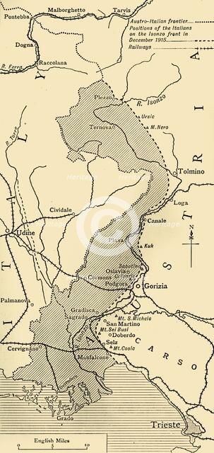 'Map showing the Area over which the Italians advanced into Austrian Territory...1915', (c1920).  Creator: Unknown.