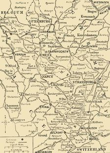 Map showing the border between France and Germany, First World War, c1915, (c1920). Creator: Unknown