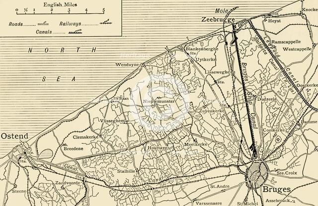'Map showing the Canal System connecting Zeebrugge and Ostend with Bruges'...(c1920). Creator: Unknown.