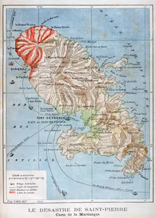 Map showing the eruption of Mount Pelee, Martinique, 1902