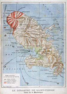 Map showing the eruption of Mount Pelee, Martinique, 1902