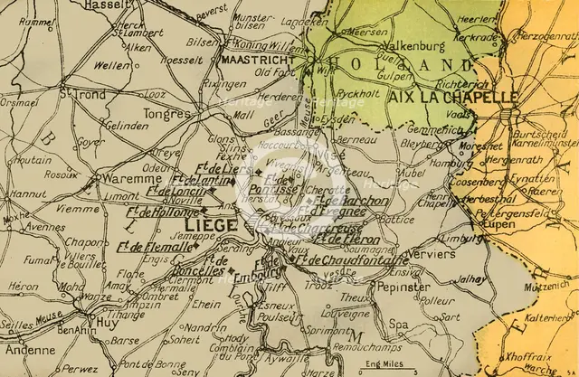 'Map Showing the Forts of Liège', 1919. Creator: London Geographical Institute.