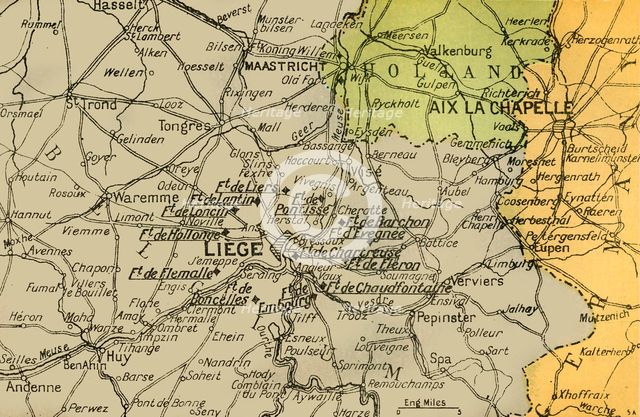 'Map Showing the Forts of Liège', 1919. Creator: London Geographical Institute.