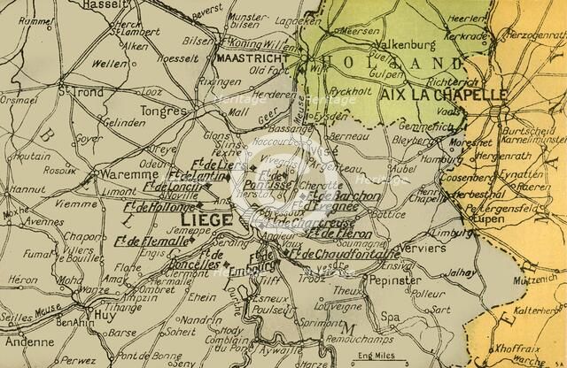 'Map Showing the Forts of Liège', 1919. Creator: London Geographical Institute.