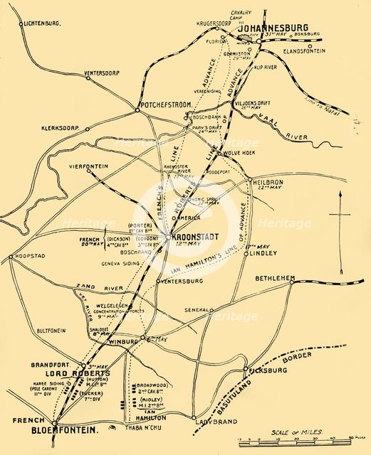 'Map Showing the Lines of Advance from Bloemfontein to Pretoria', 1901. Creator: Unknown.