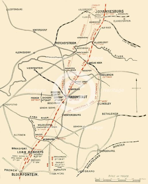 'Map Showing the Lines of Advance from Bloemfontein to Pretoria', 1901. Creator: Unknown.