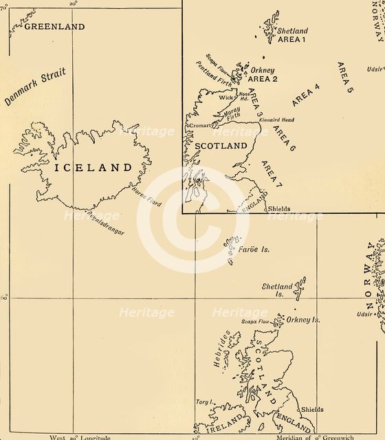 'Map showing the Scope of the Operations of the 10th Cruiser Squadron'...1916, (c1920). Creator: Unknown.