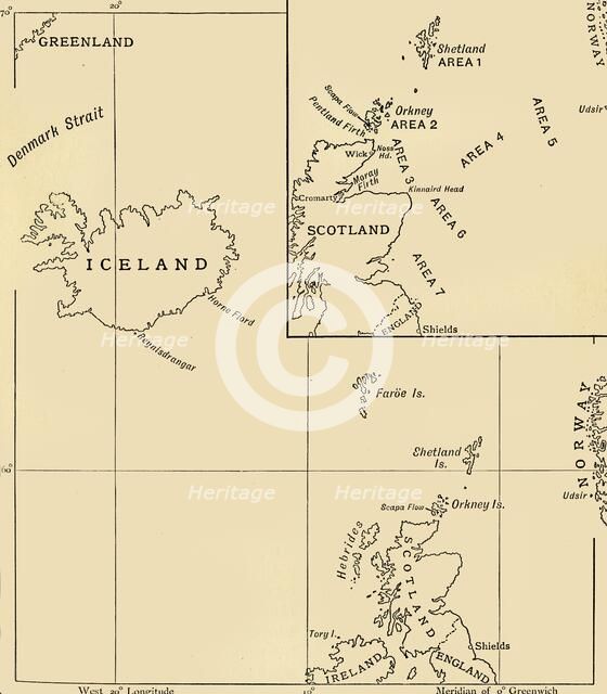 'Map showing the Scope of the Operations of the 10th Cruiser Squadron'...1916, (c1920). Creator: Unknown.