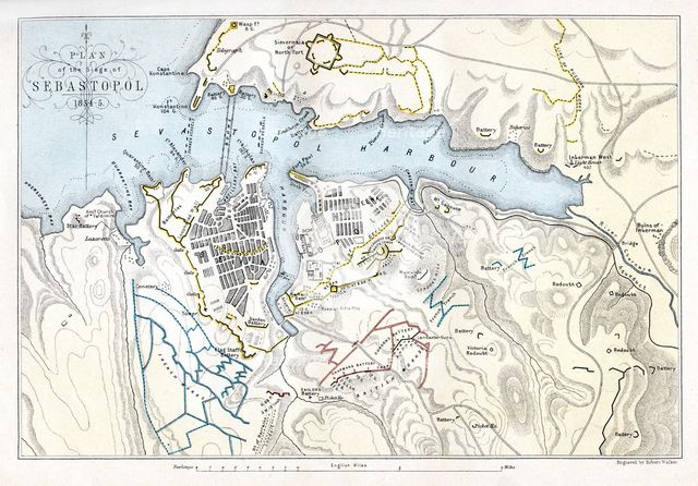 Map showing the Siege of Sevastopol, Crimean War, 1854-1855, (1893).Artist: Robert Walker