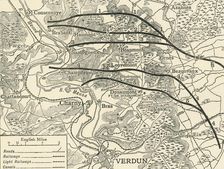 Map showing...the Attack on Verdun northern France, First World War, 1916, (c1920). Creator: Unknown