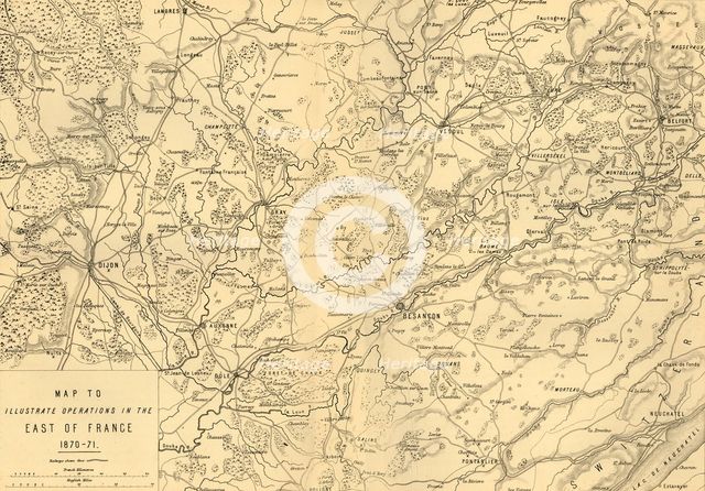 'Map to Illustrate Operations in the East of France 1870-71', c1872. Creator: R. Walker.