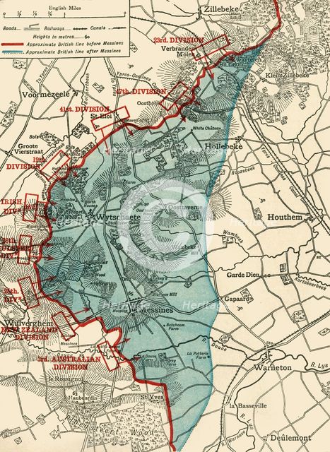 'Map to illustrate the Battle of Messines', First World War, June 1917, (c1920). Creator: Unknown.