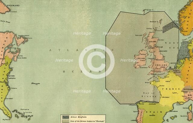 'Map To Illustrate the German Submarine Blockade and the British Minefields...', 1919.  Creator: London Geographical Institute.