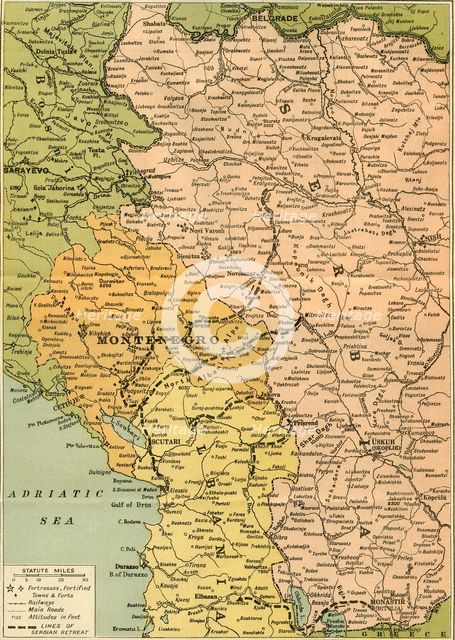 'Map To Illustrate the Serbian Retreat', 1919. Creator: George Philip & Son Ltd.