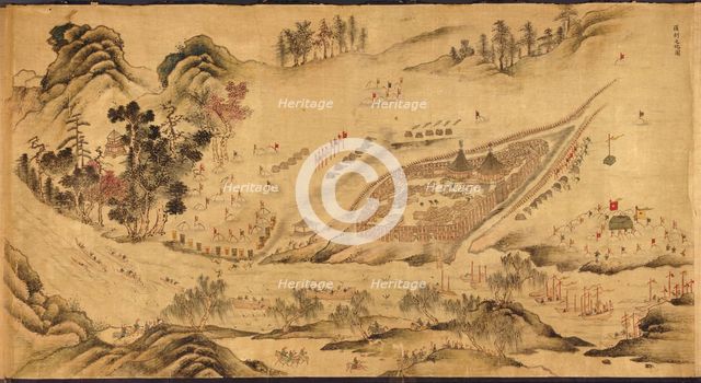 Map with a Russian camp in Eastern Siberia, 1689-1722. Artist: Chinese Master  