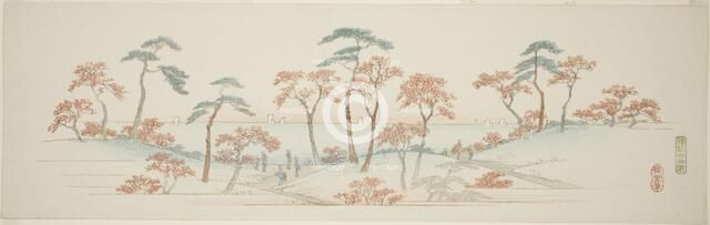 Maples at Kaianji Temple (Kaianji koyo), from an untitled series of famous views of the...c1839/40. Creator: Ando Hiroshige.