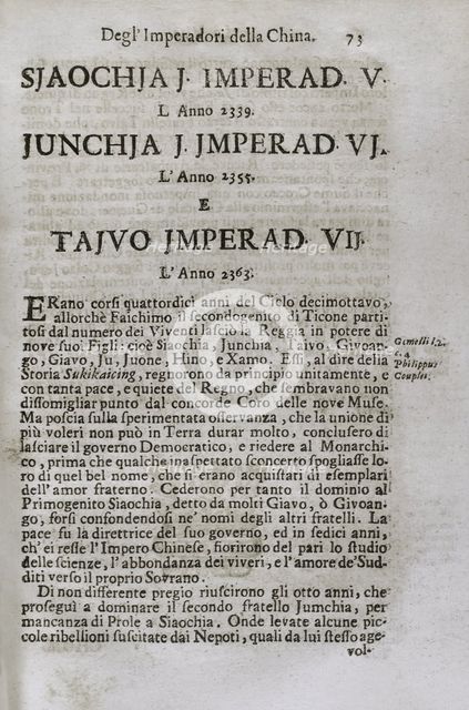 "Mappamondo Istorico", Volume VII, Part I: Life of the emperors of China, 1718.  Creator: Antonio Foresti.