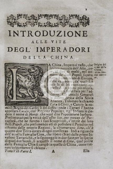 "Mappamondo Istorico", Volume VII, Part I: Life of the emperors of China, 1718.  Creator: Antonio Foresti.