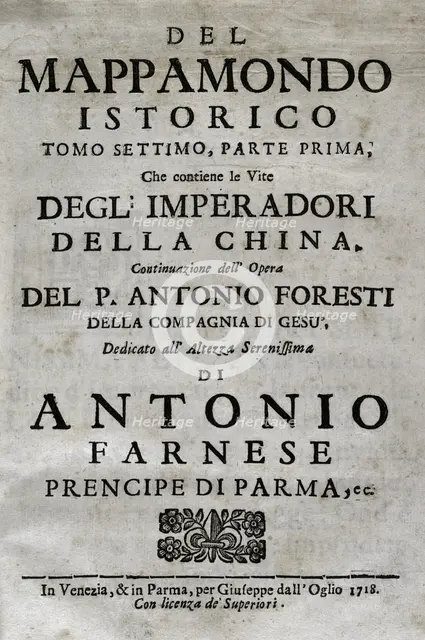 "Mappamondo Istorico", Volume VII, Part I: Life of the emperors of China, 1718.  Creator: Antonio Foresti.