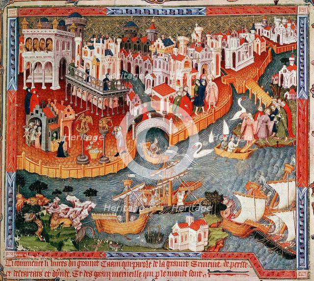 Marco Polo sailing from Venice in 1271, (15th century) . Creator: Unknown.