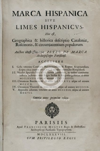 "Marca Hispanica sive limes hispanicus", 1688.  Creator: Pierre de Marca.