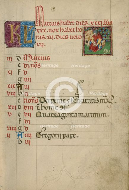 March Calendar Page; Tending Feet; Book of Hours, about 1460. Creator: Unknown.
