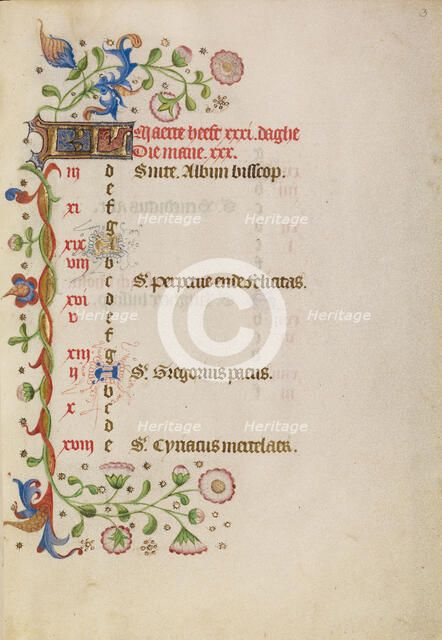 March Calendar Page; Book of Hours, after 1460. Creator: Unknown.