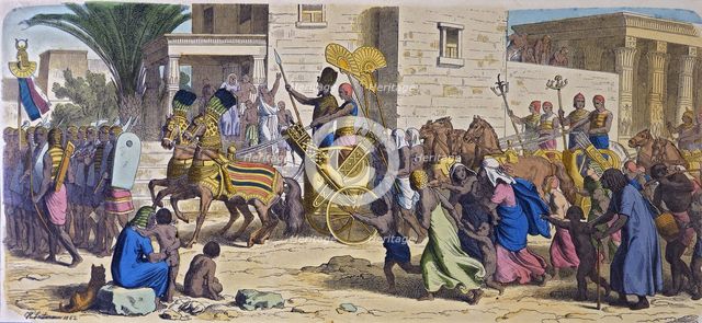 March of the Pharaoh and his army to war, engraving from 1862.