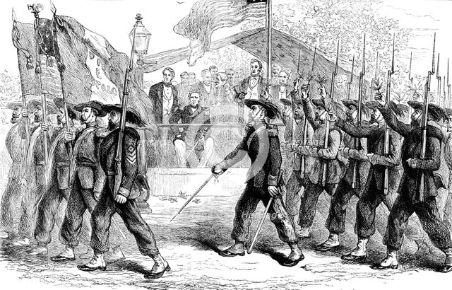 March past of the 'Garibaldi Guard' before President Lincoln, 1861-1865 (c1880). Artist: Unknown
