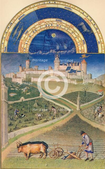 March - the Château de Lusignan, 15th century, (1939). Creators: Paul Limbourg, Jean Colombe.