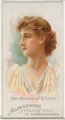 Marchioness of Kildare, from World's Beauties, Series 1 (N26) for Allen & Ginter Cigarette..., 1888. Creator: Allen & Ginter