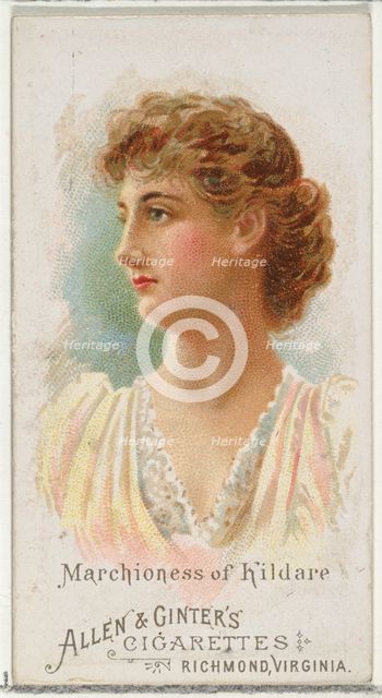 Marchioness of Kildare, from World's Beauties, Series 1 (N26) for Allen & Ginter Cigarette..., 1888. Creator: Allen & Ginter.