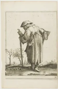 Marching Beggar Woman with a Basket, from T is al verwart-gaern (It's already..., 1634/38. Creator: Pieter Jansz. Quast