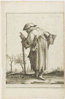 Marching Beggar Woman with a Basket, from T is al verwart-gaern (It's already..., 1634/38. Creator: Pieter Jansz. Quast