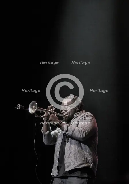 Marcus Miller's trumpeter, Marquis Hill, 2017. Artist: Alan John Ainsworth.