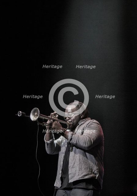 Marcus Miller's trumpeter, Marquis Hill, 2017. Artist: Alan John Ainsworth.