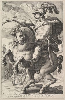 Marcus Curtius, from the series The Roman Heroes, 1586. Creator: Hendrik Goltzius