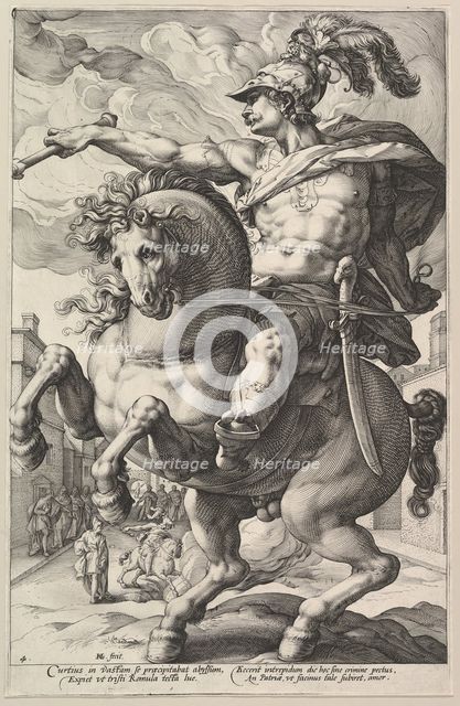 Marcus Curtius, from the series The Roman Heroes, 1586. Creator: Hendrik Goltzius.