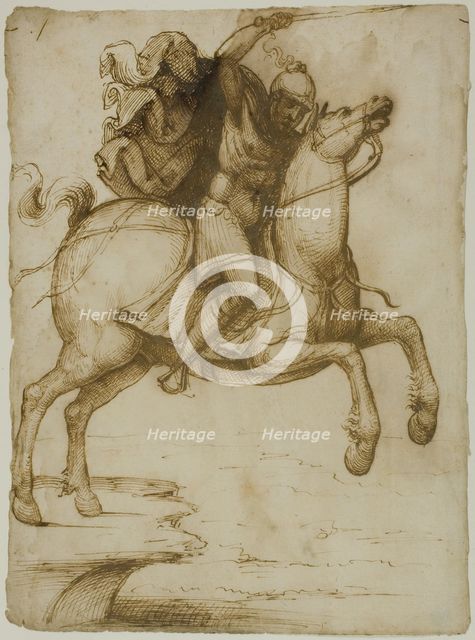 Marcus Curtius Leaping into the Abyss, c. 1530. Creator: Pseudo Pacchia.