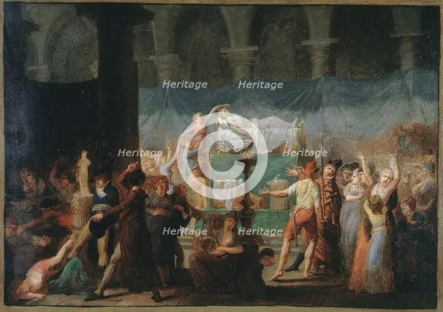 Marat's funeral, at Cordeliers church, July 15 and 16, 1793. Creator: Fougeat.