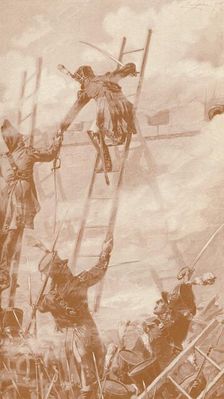 Marbot and Labédoyère Scaling the Wall at Ratisbon 1809, (1896)