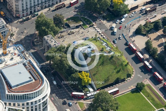 Marble Arch Mound, a temporary installation to offer views over Hyde Park, Westminster, London, 2021 Creator: Damian Grady.