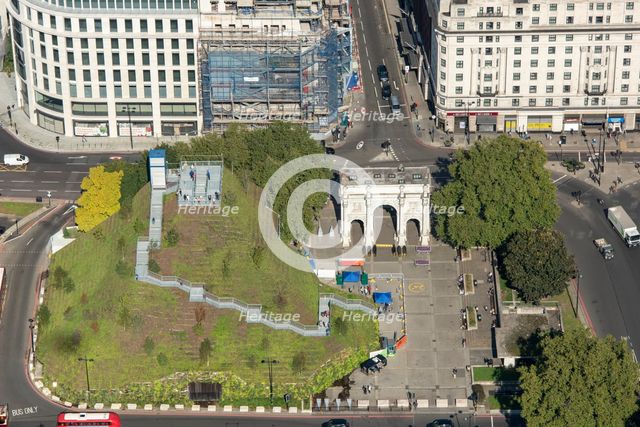Marble Arch Mound, a temporary installation to offer views over Hyde Park, Westminster, London, 2021 Creator: Damian Grady.