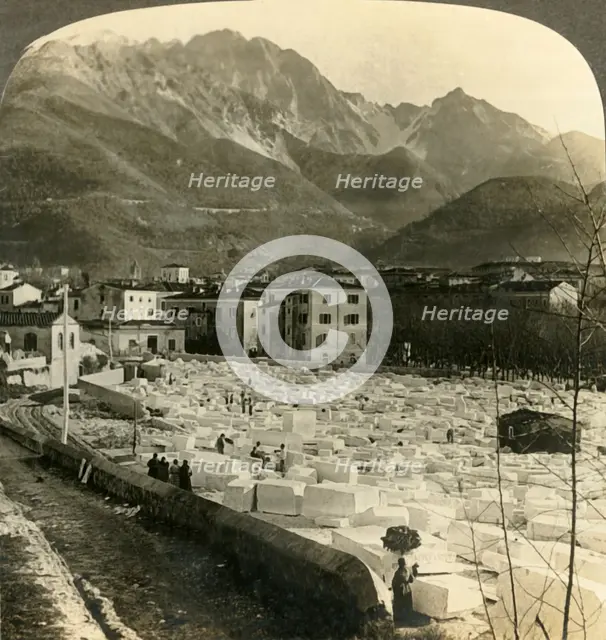 'Marble blocks for the finest sculptures at Carrara, Italy', c1909. Creator: Unknown.