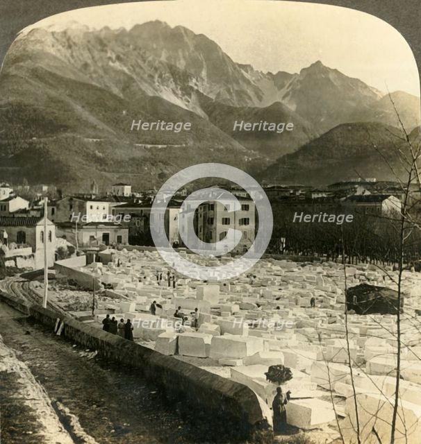 'Marble blocks for the finest sculptures at Carrara, Italy', c1909. Creator: Unknown.