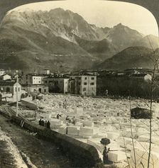 Marble blocks for the finest sculptures at Carrara, Italy c1909. Creator: Unknown