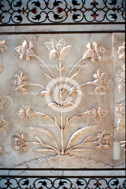 Marble carving of formalised lily, Taj Mahal, Agra, India, 17th century. Artist: Unknown