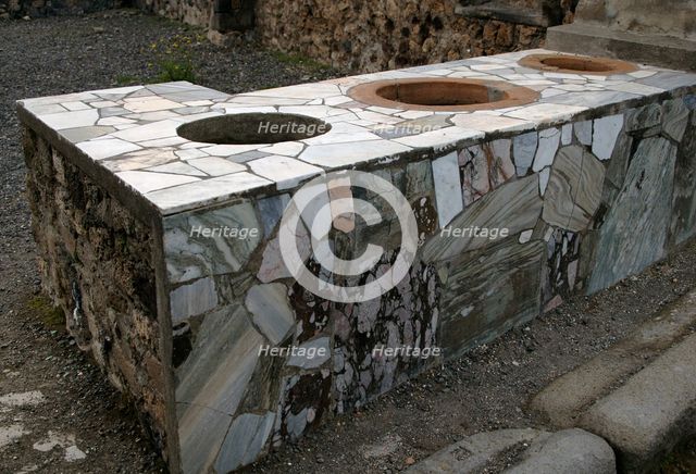 Marble-covered counter, Thermopolium, Pompeii, Italy, 2009.  Creator: LTL.