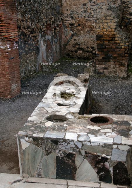 Marble-covered counter, Thermopolium, Pompeii, Italy, 2009.  Creator: LTL.